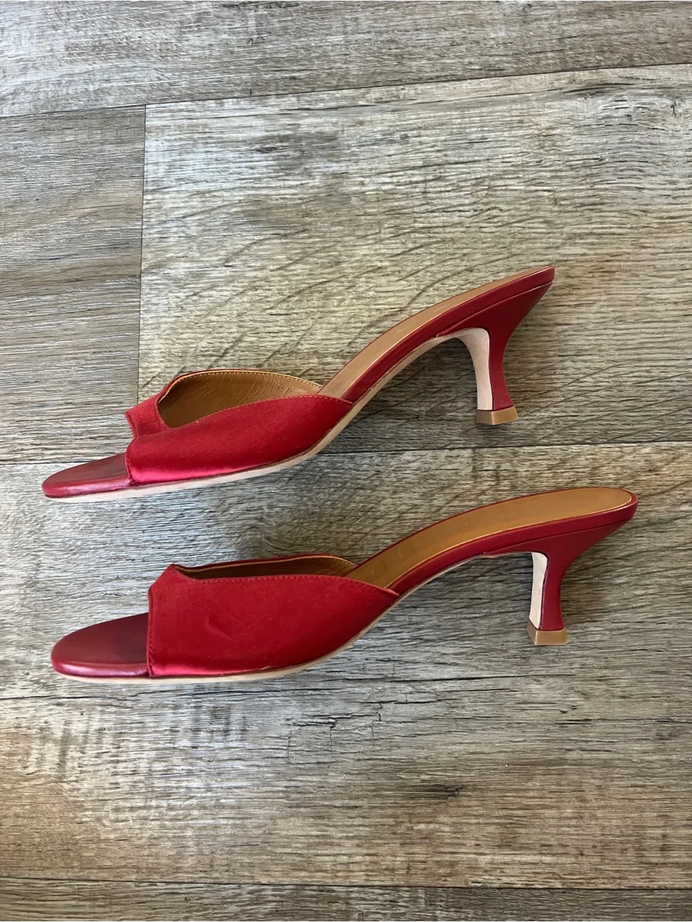 STAUD Brigitte Satin Mules in Burgundy